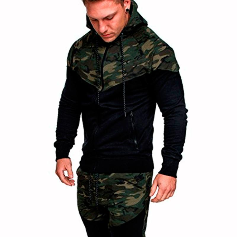New Men's Outdoor Sports Camouflage Color-blocked Sweatshirt Cardigan Hooded Jacket