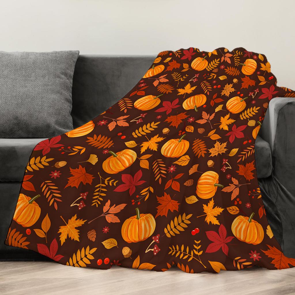 Coperta autunnale per il Ringraziamento, con stampa in flanella a foglia d'acero e zucca, super morbida e accogliente, perfetta come regalo per lei