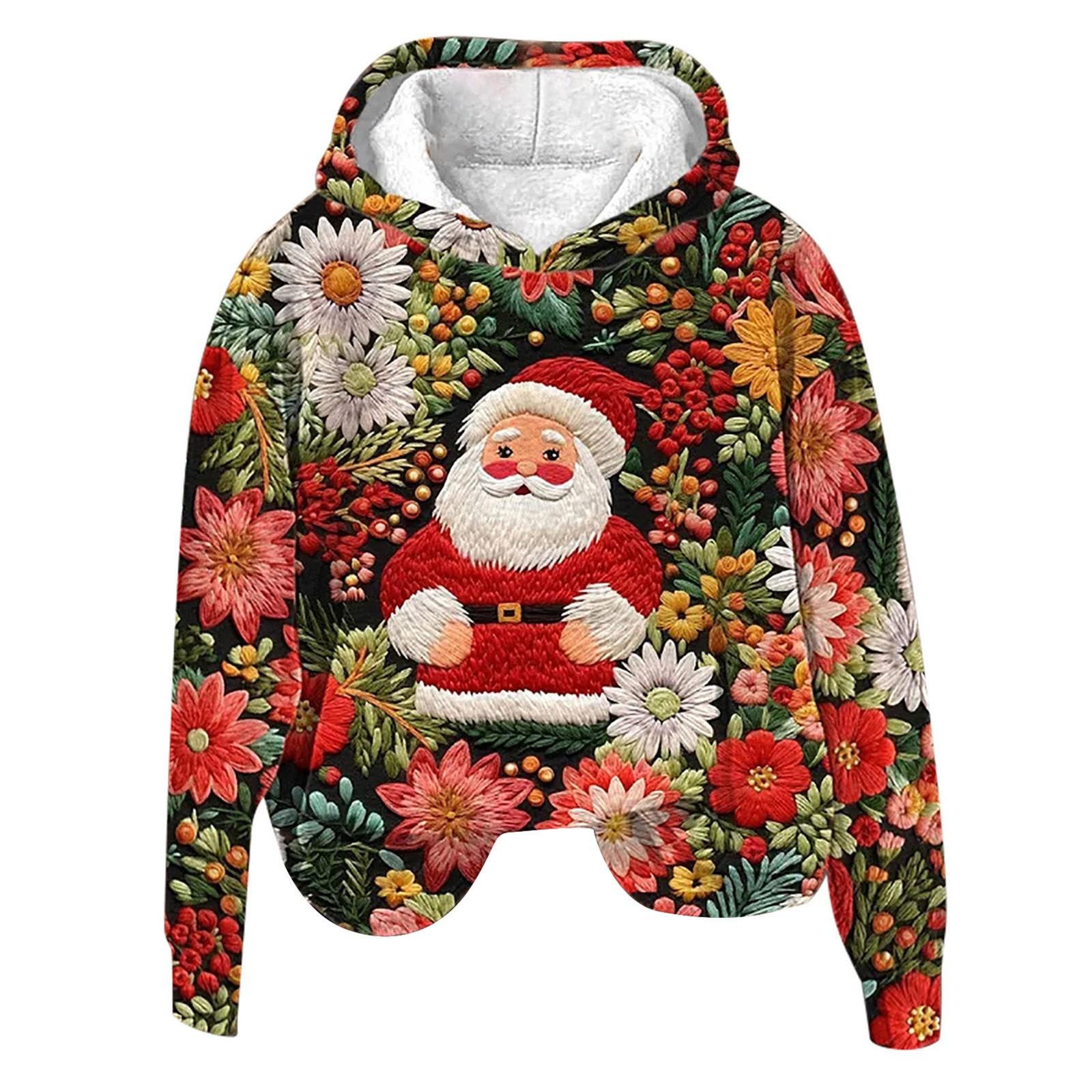 

Женская винтажная толстовка с принтом Санты с длинными рукавами и рождественским капюшоном, топы с капюшоном, женская одежда для женщин 160