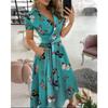 Summer Vintage Rainbow Striped Print Button Up Shirt Dress Women Casual Elegant Long Maxi Dresses Ladies Short Sleeve