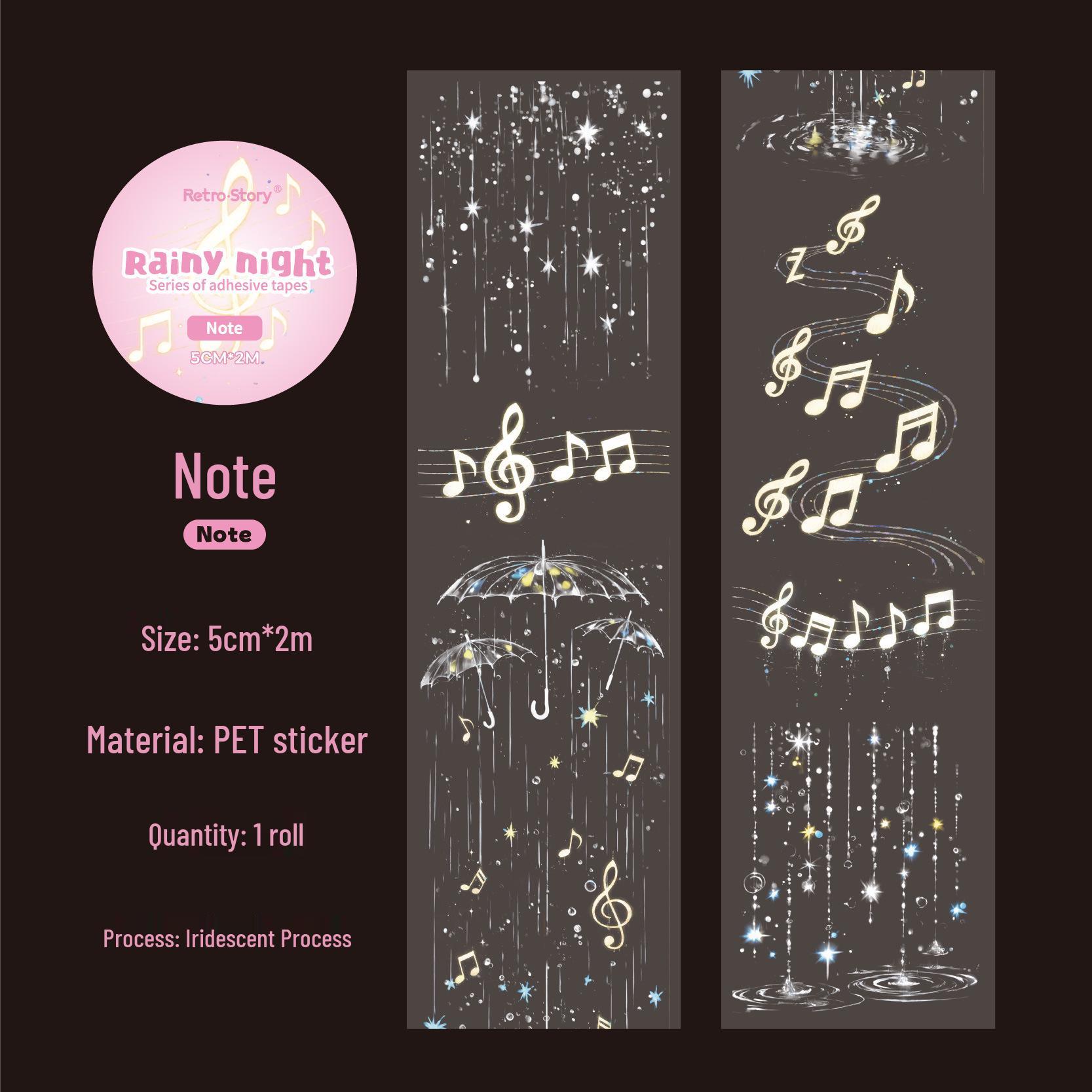 RetroStory Rainy Night Laser-Cut Silver White PET Journal Sticker Tape