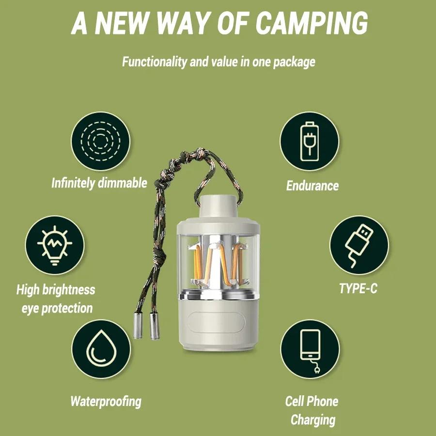 Portable COB Camping Lights Strong LED 5 Modes Lantern Flashlight Rechargeable Outdoor Emergency Fishing Tents Tungsten Lamp