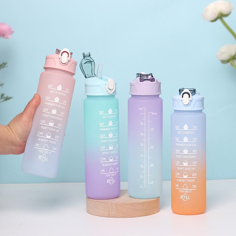 Water bottle simple outdoor sports portable with straw large capacity kettle space cup with rope explosion