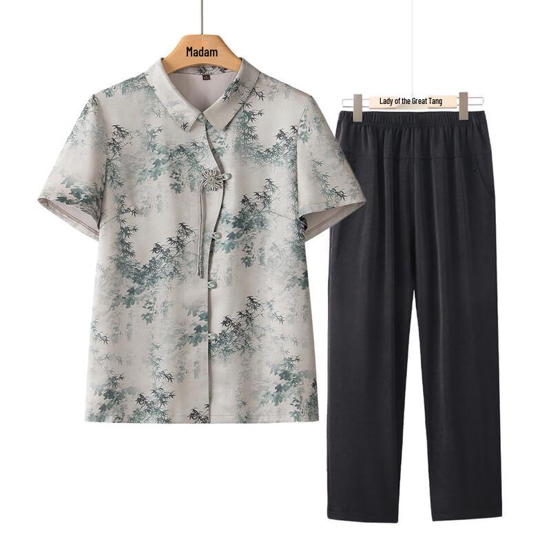 Elderly Women's Summer Breathable Lapel Short Sleeve Set