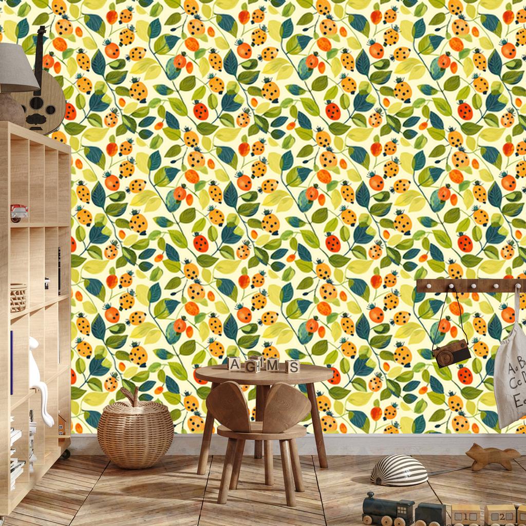 Ladybug Wallpaper Cream and Yellow for Living Room and Bedroom 50x1000