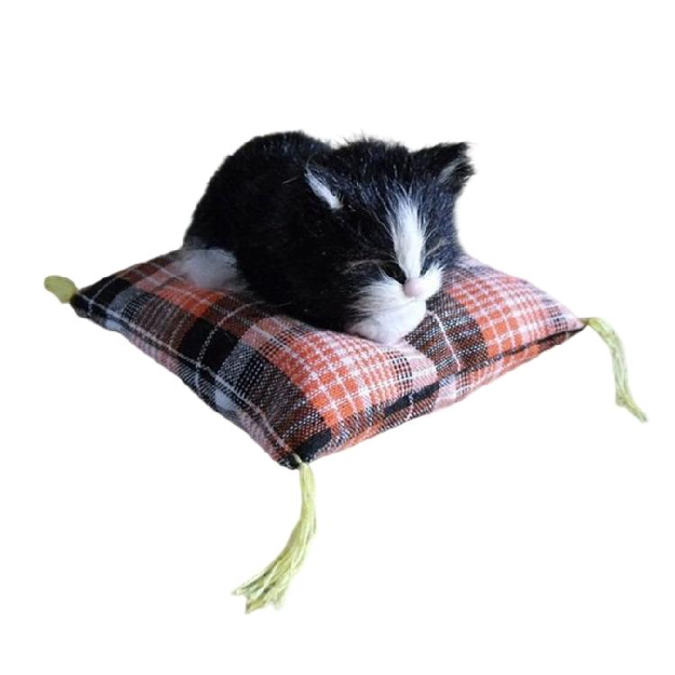 Simulation Cats Doll Ornament Realistic Furry Plush Animal with Cushion Mat Desktop Doll for Home Bedroom Decoration