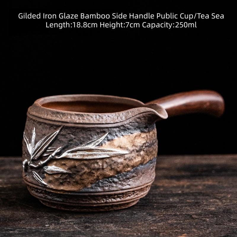 Gilded Iron Glaze Bamboo Coarse Pottery Tea Pot Old Rock Mud Tea Maker Handmade Retro Kung Fu Tea Set