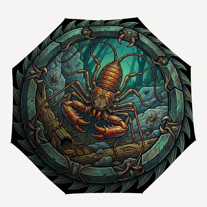 Mechanical Crab Emblem pattern umbrella, portable and foldable design, 8 ribs, a casual accessory for Halloween, Christmas, and birthday gifts.