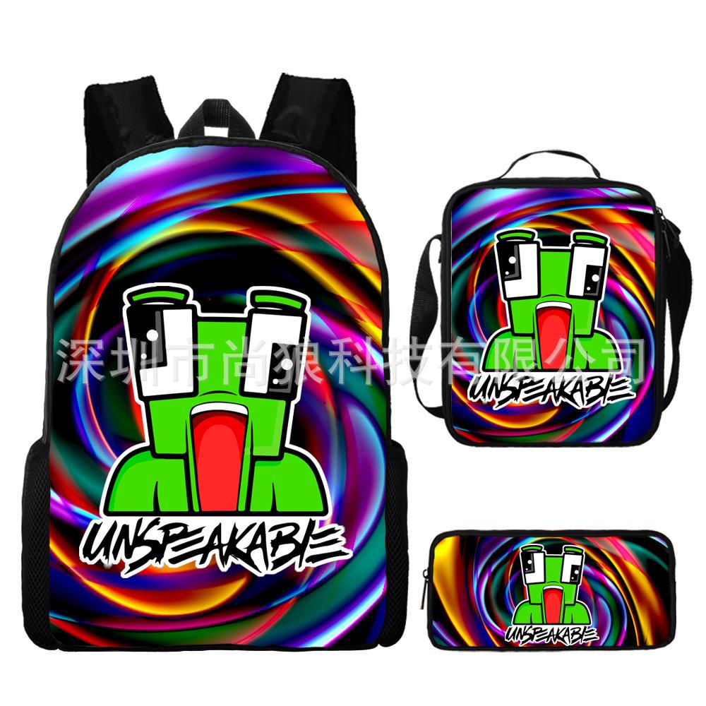 Unspeakable Pattern Schoolbag Large Capacity Backpack Shoulder Bag Pencil Case Three-Piece Set