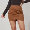 Suede Pleated Irregular Zipper Short Hip Skirt for Women