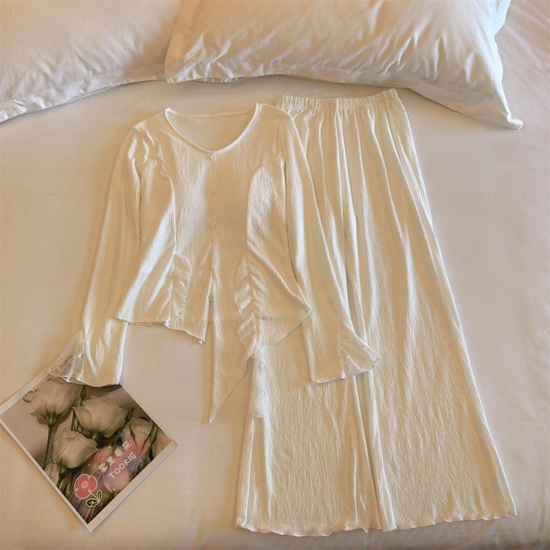 

Женский хлопковый пижамный комплект с длинными рукавами и нагрудными вкладышами - Корейский стиль, Мода Осень/Весна XXL