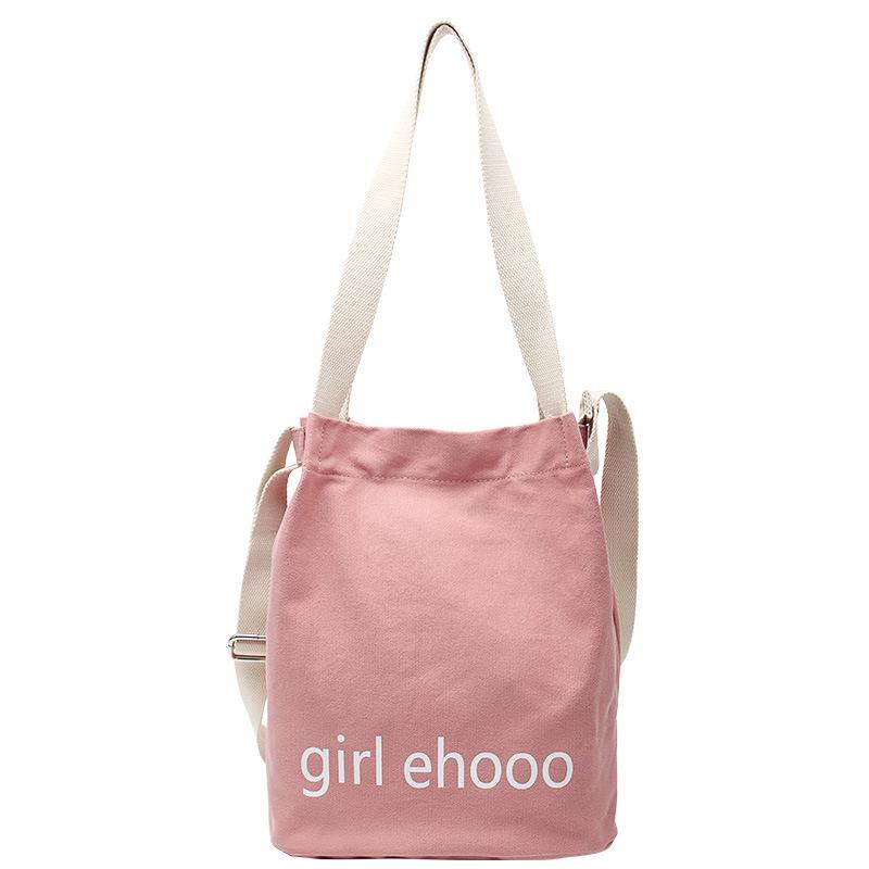 Korean Solid Color Canvas Bag Women'S Spring Bucket Bag Student Messenger Bag Shoulder Bag