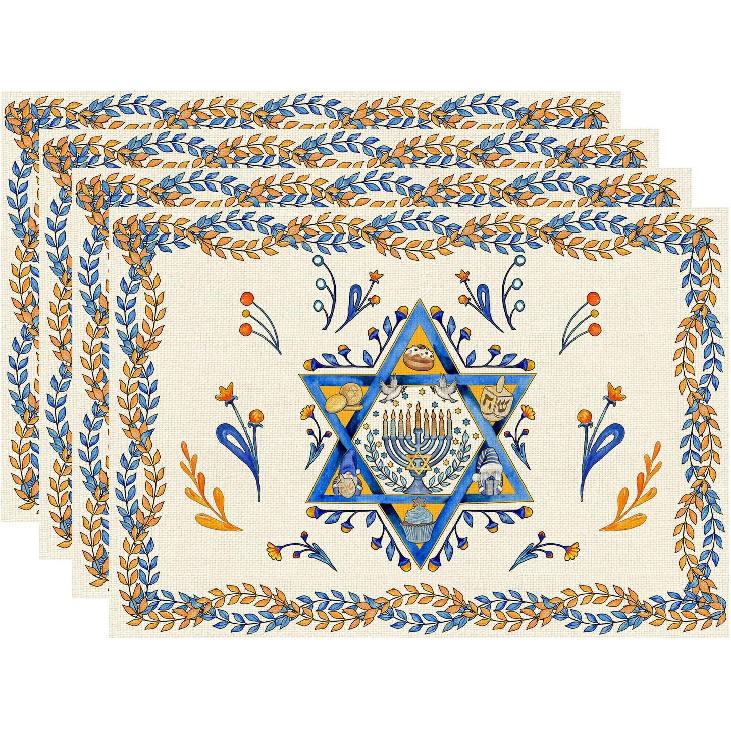 XCHI Six-Pointed Star Hanukkah Olive Leaf Chanukah Menorah Table Runner Table Decoration for Party Home Kitchen Dining Holiday Decor 13x72 Inch