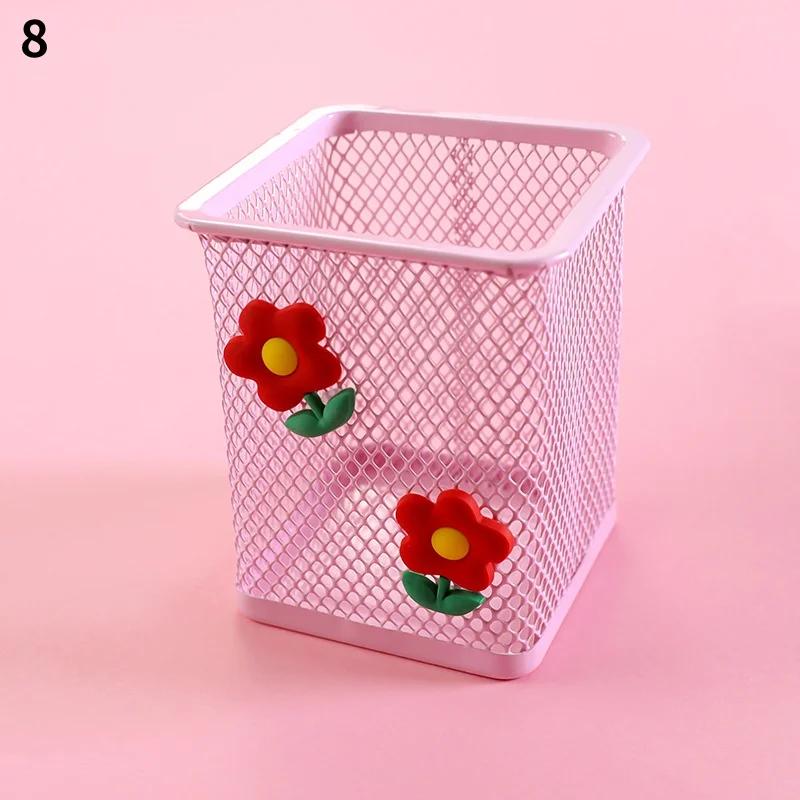 1Pc Pink Metal Pen Holder Office Organizer Cosmetic Square Cil Stand Holders Stationery Container School Supplies