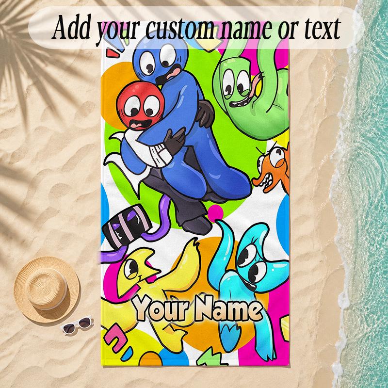 Beach TowelRainbow Friends Custom Name Text Personalized Soft Towel for Beach Pool Indoor Home Decor Gift