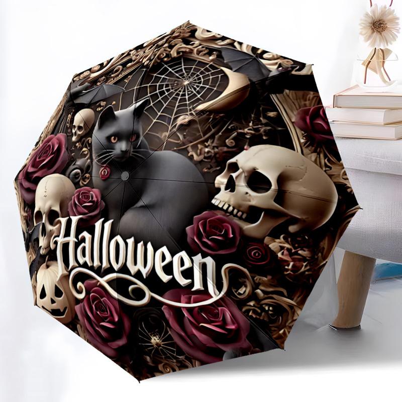 1pc Halloween Cat Automatic Folding Umbrella, Sturdy And Durable Automatic Folding Umbrella with 8 Ribs, Convenient for Outdoor Use140