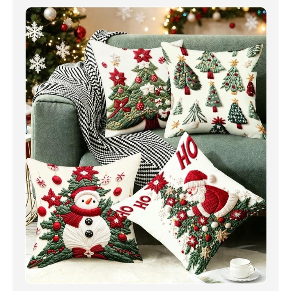 45x45cm Christmas Pillowcase Cartoon Santa Snowman Elk Pillow Case  Christmas Decoration