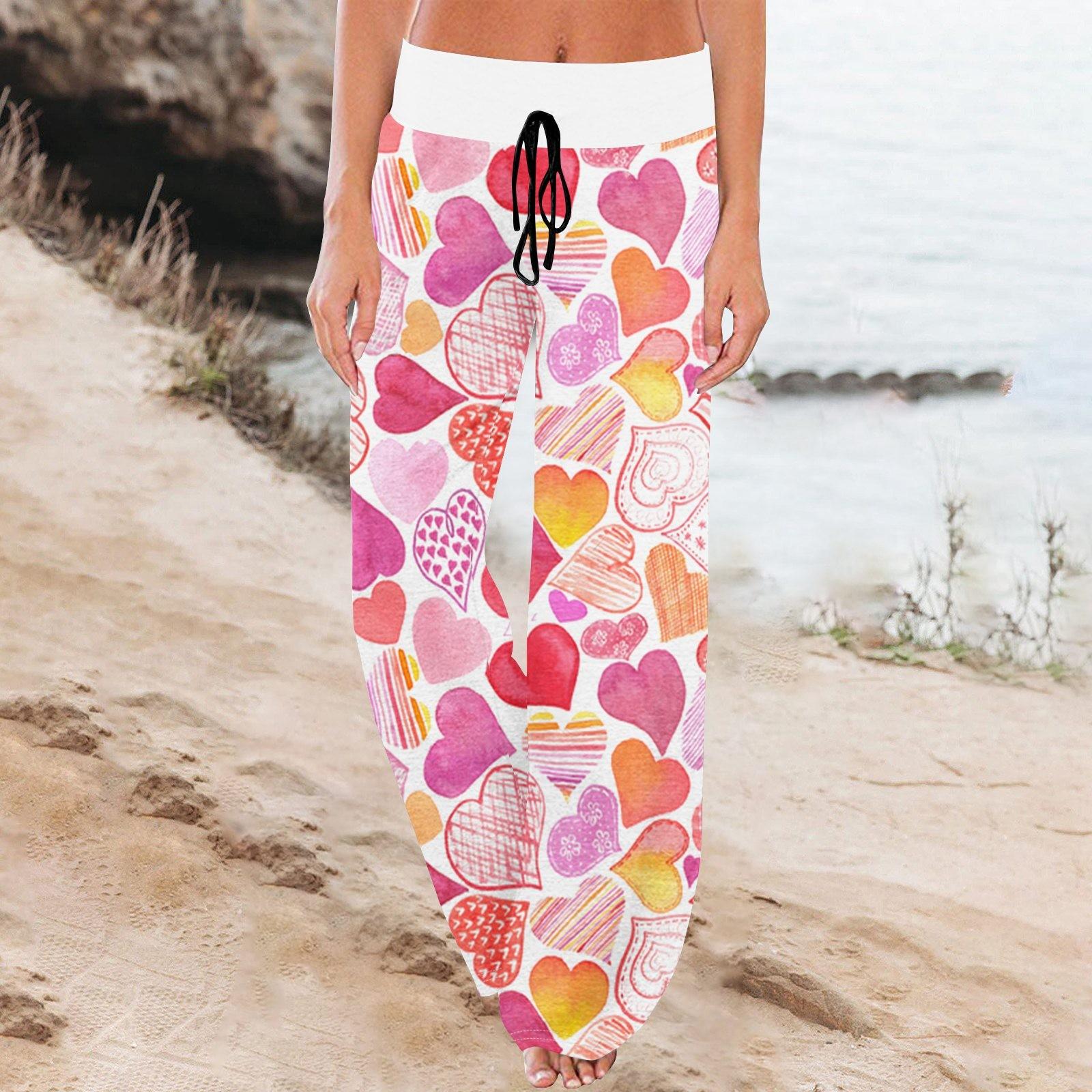 

Женские удобные пижамные штаны с карманами и принтом ко Дню святого Валентина, широкие брюки на завязках S