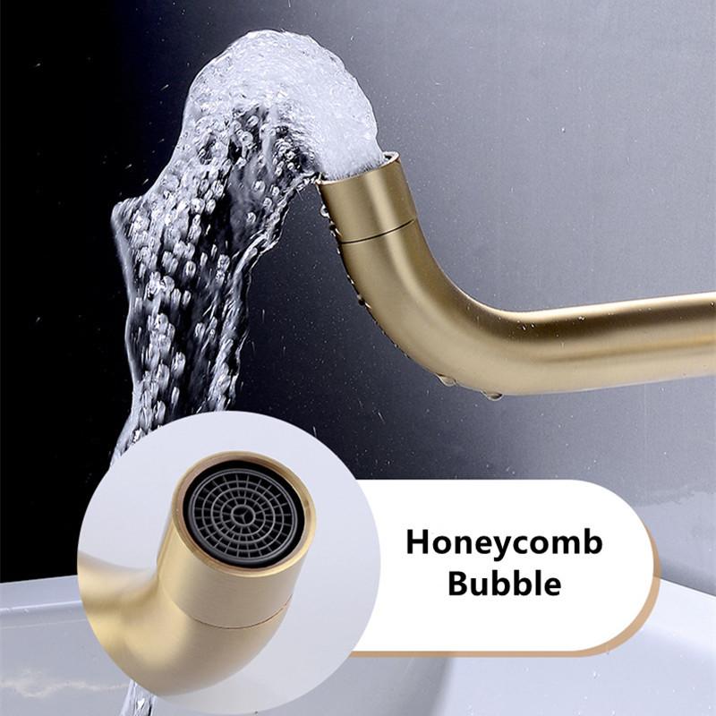 Rubinetto da Cucina a Parete Rubinetto per Lavabo da Bagno Ottone Massiccio Oro Spazzolato Miscelatore Acqua Calda Fredda Rubinetto con Beccuccio Girevole per Lavabo