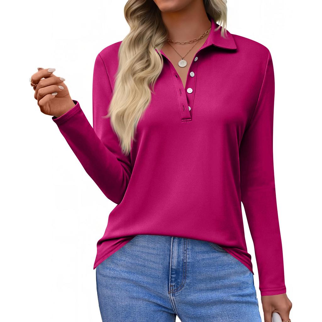 Women's Fashion Casual Lapel Short Long Sleeve Solid Color Shirt Women's Button Up Tops