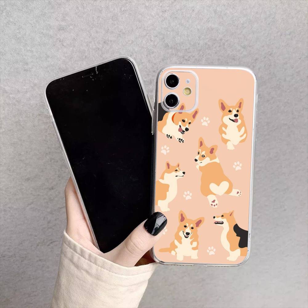 Cute Corgi Dog Phone Case For iPhone17,16,15,14,13,12,11 Plus,Pro Max Soft Transparent Cover