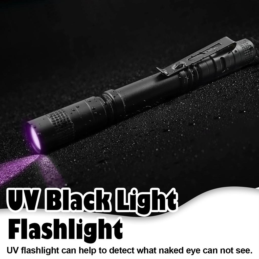2PCS UV Flashlight 365nm Ultraviolet Torch With Pen Clip Portable Use AAA Batteries Light Pet Urine Scorpion Detector UV Lamp