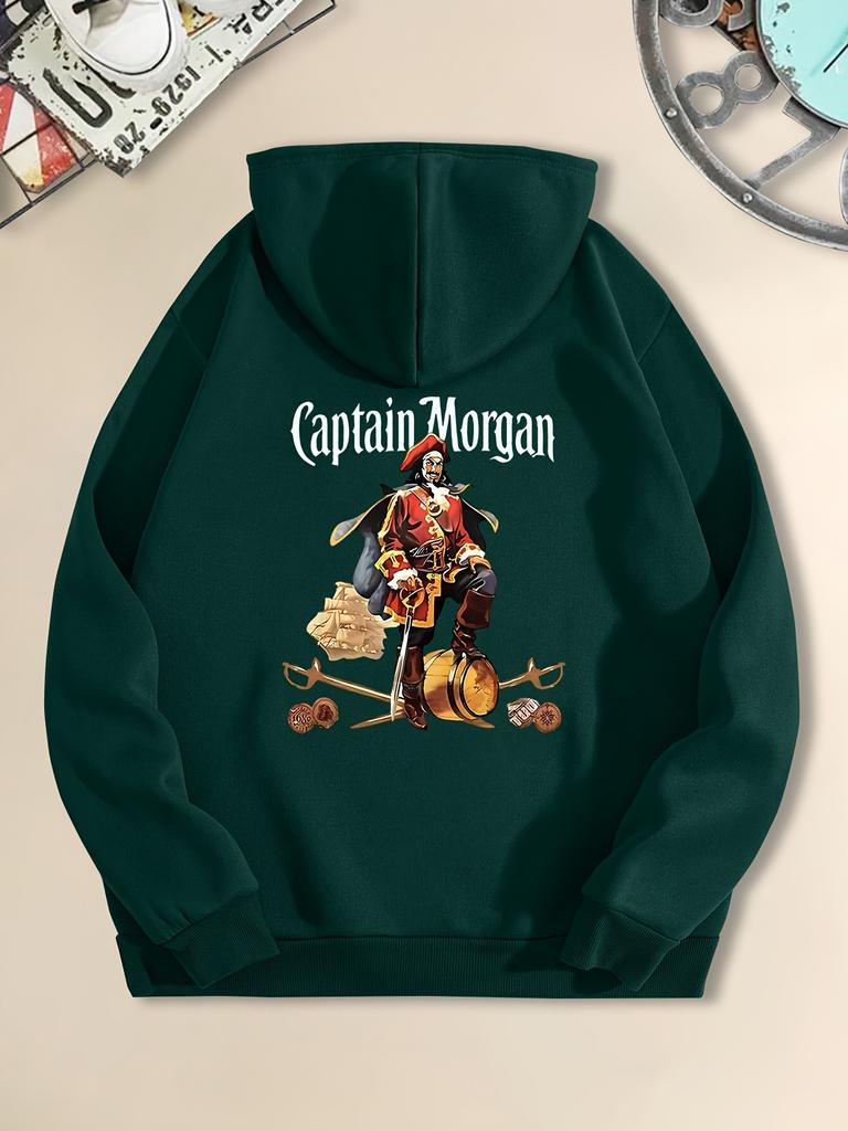 Mens Captain Print Hoodie Casual Stylish Pullover with Kangaroo Pocket Perfect for Fall Winter Fleece printed sweatshirt