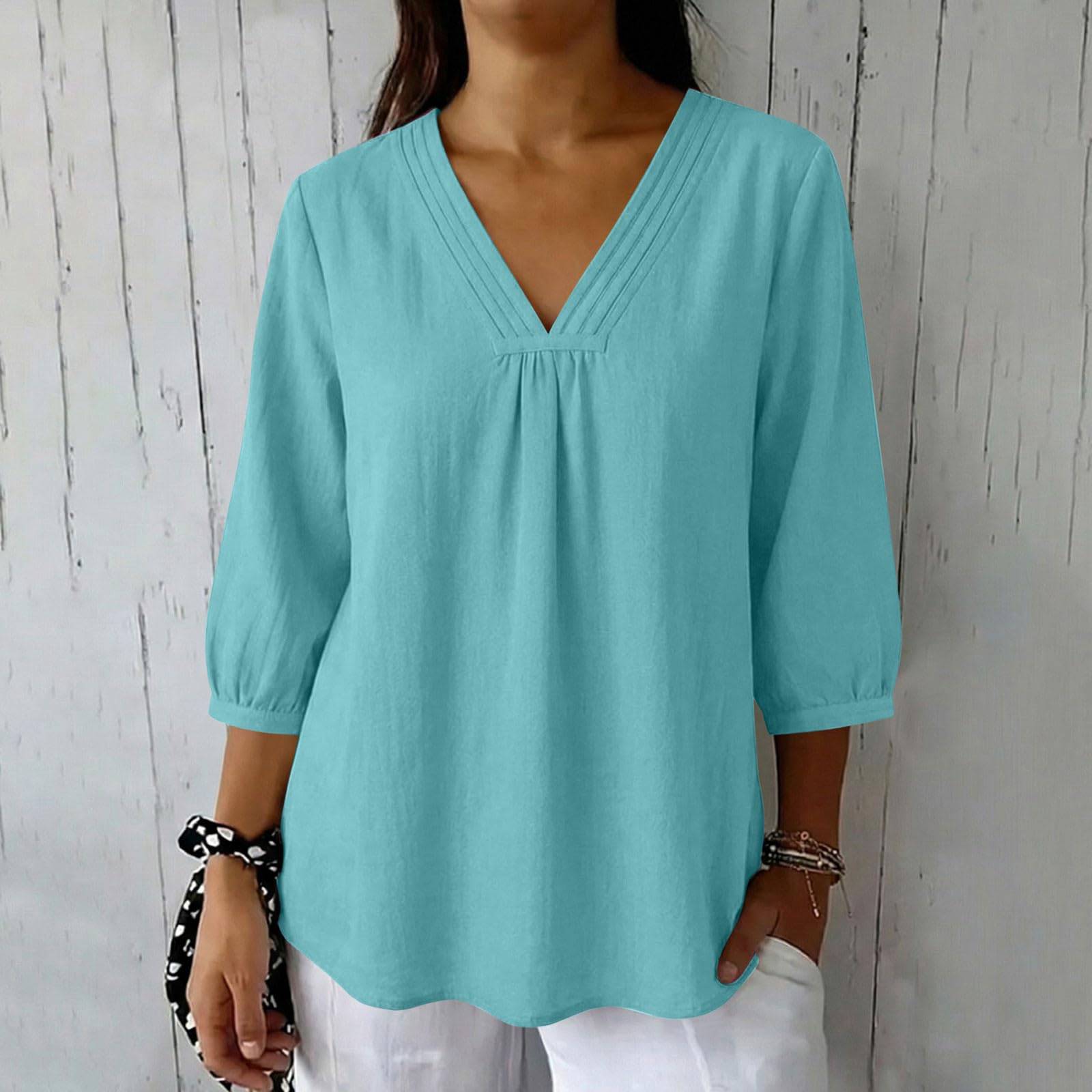 

Women s Relaxed Fit Linen Shirt With 3/4 Sleeves S