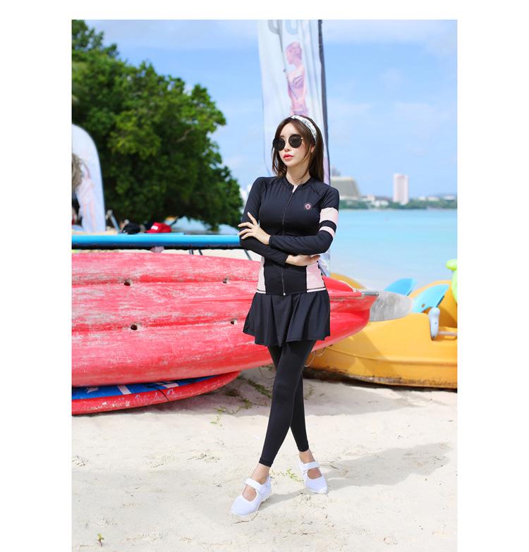 Women's Korean Style Long Sleeve Wetsuit - Sun Protection, Quick Dry, Snorkeling & Surfing Split Zipper Suit with Jellyfish Protection.