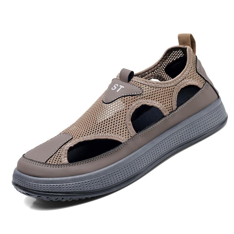 

Летние дышащие мужские сандалии-мешки с ажурной сеткой, обувь с отверстиями, для отдыха на открытом воздухе, нескользящая, легкая, спортивная, пляжная обувь 45 темно-коричневого