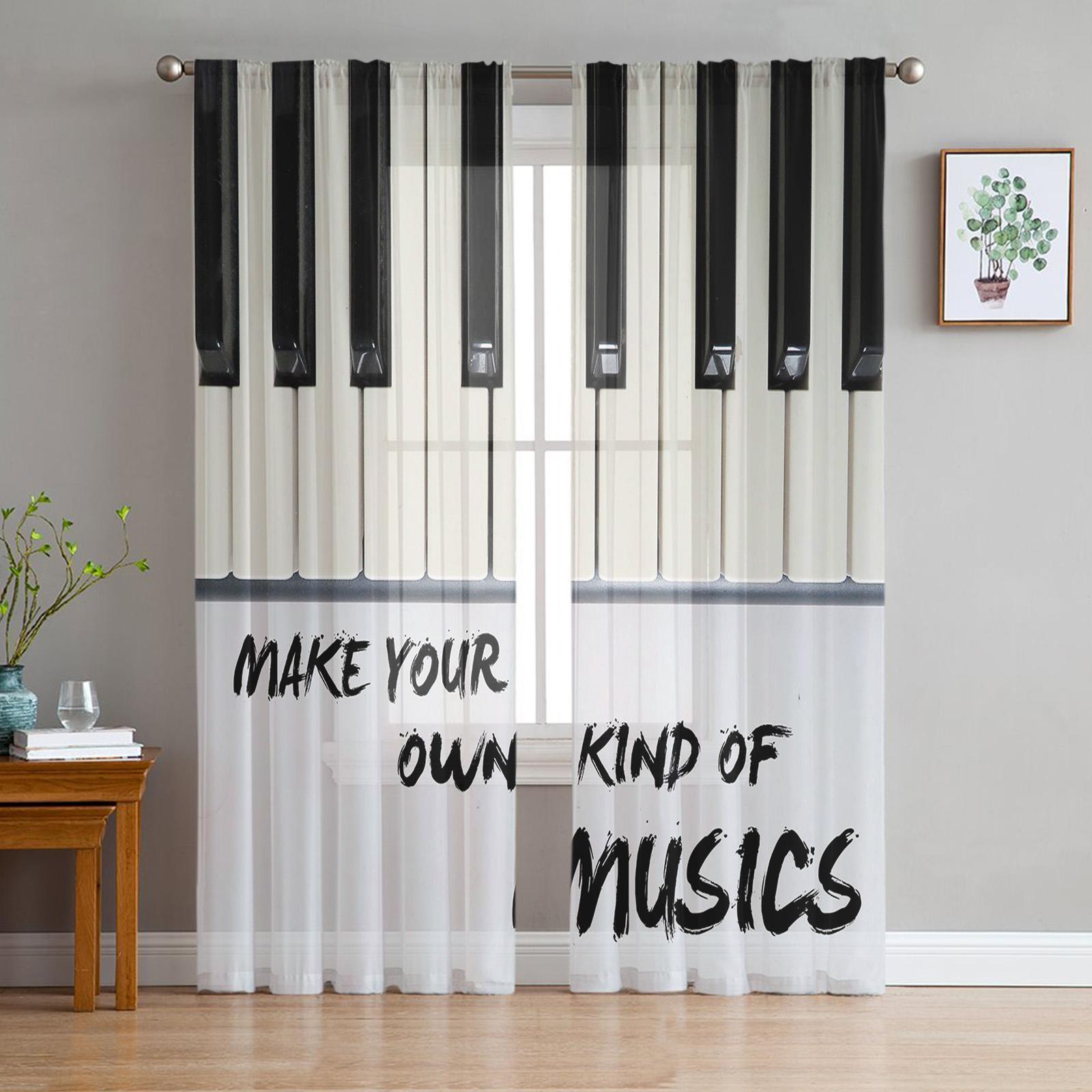 

Фортепианные черно-белые клавишные музыкальные простые прозрачные шторы для гостиной тюль для окон вуаль пряжа короткие шторы для спальни W135 x H114cm