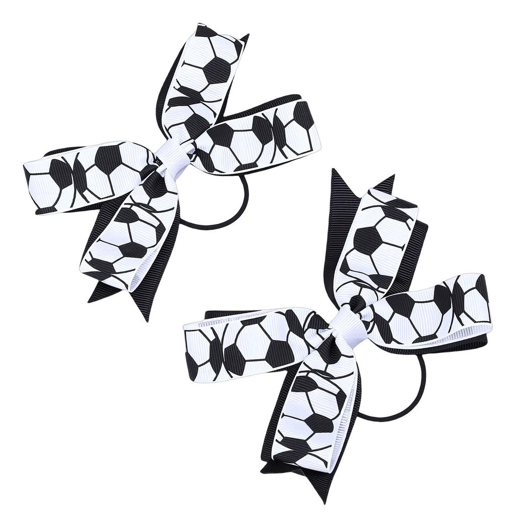 2pcs Soccer Bow Hair Ties Sporty Bow Cheer Ing Elastic Hair Bands Soccer Accessories for Girls Black