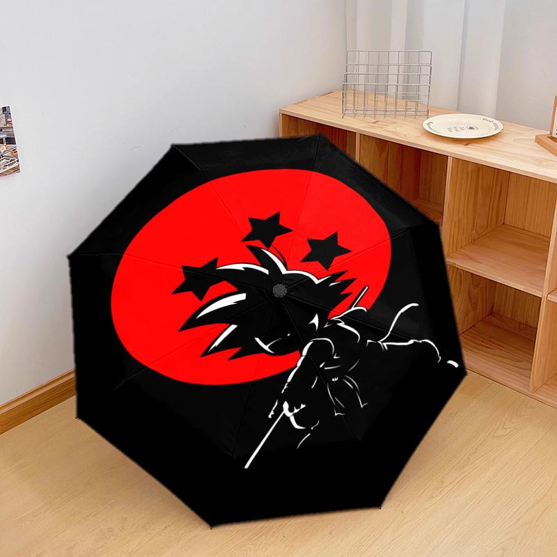 1 PC Automatic Folding Umbrella - Cute Cartoon Son Goku Pattern Portable Foldable Design With 8 Ribs Christmas Birthday Gifts
