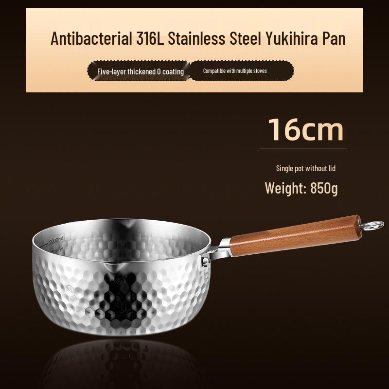 Xunshun Mehrschichtige Yukihira-Pfanne aus Edelstahl, Unbeschichteter Babykost-, Suppen- und Ramen-Topf
