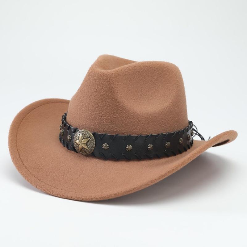 Deerskin Fleece Top Hat Retro Jazz Hat Men's and Women's Felt Hat European and American Woolen Hat Western Cowboy Hat