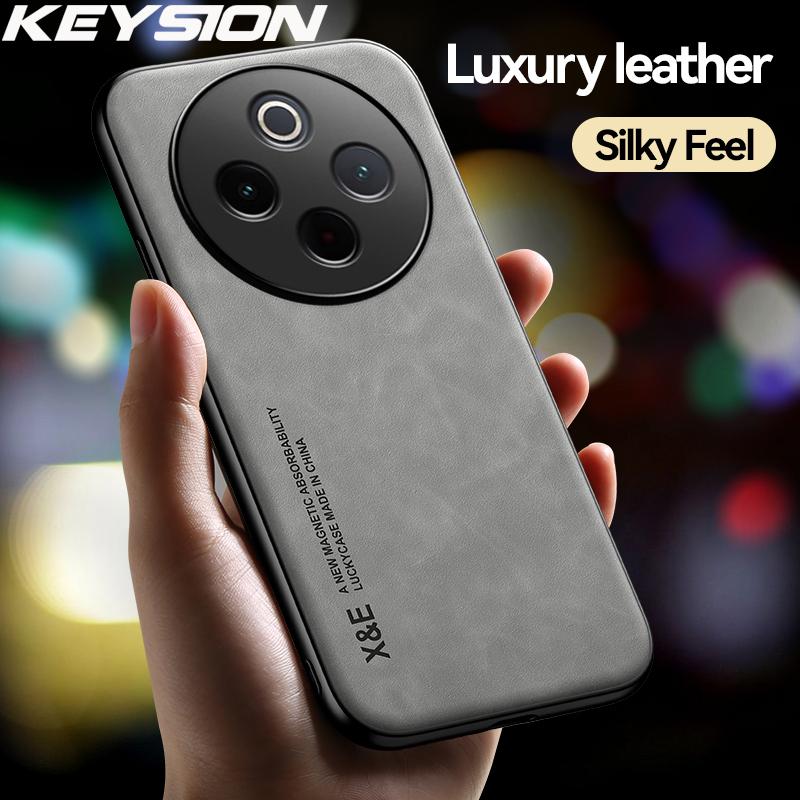 KEYSION Luxury Retro PU Leather Case for IQOO Z10 5G Soft Silicone+PC Shockproof Phone Back Cover for VIVO IQOO Z10