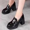 British style small leather shoes women's 2024 medium heel platform waterproof table patent leather retro versatile single shoes high heels tide ins