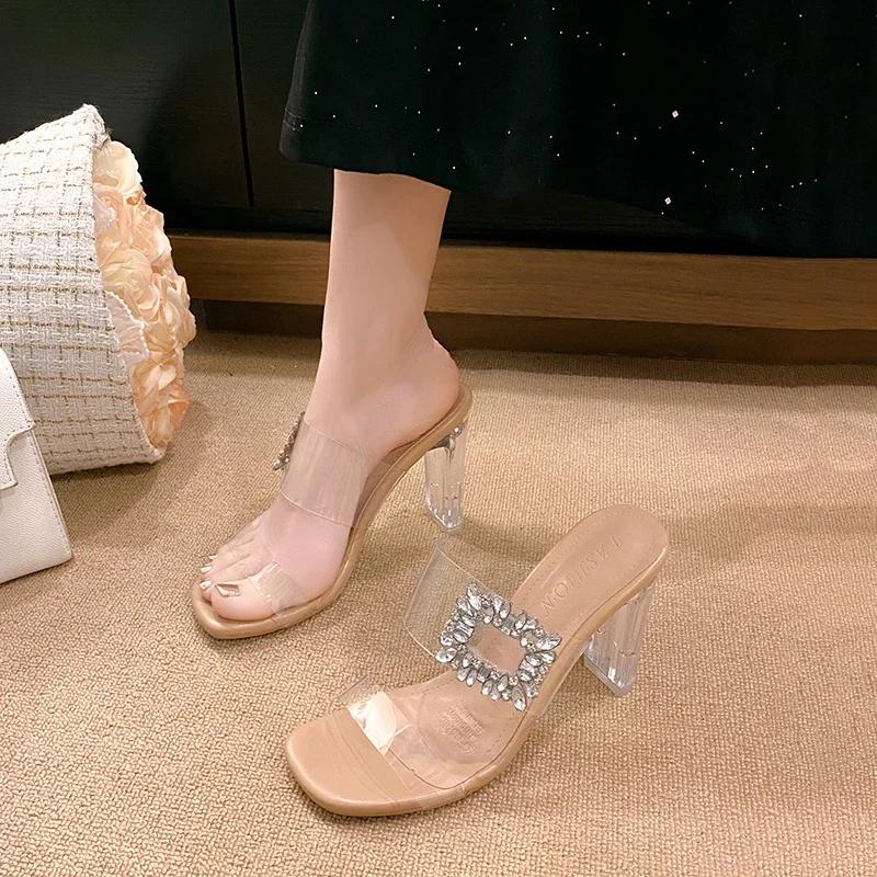 Wearing High-heeled Sandals for Women's 2025 New Summer Korean Version Rhinestone Fairy Style Fashion Sandals Zapatos Mujer