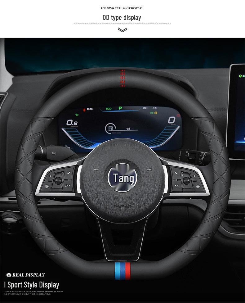 BYD Steering Wheel Cover: Genuine Leather Fit for Tang, DMI, Song Pro, Qin Plus, Han EV, Dolphin, F3, S7.