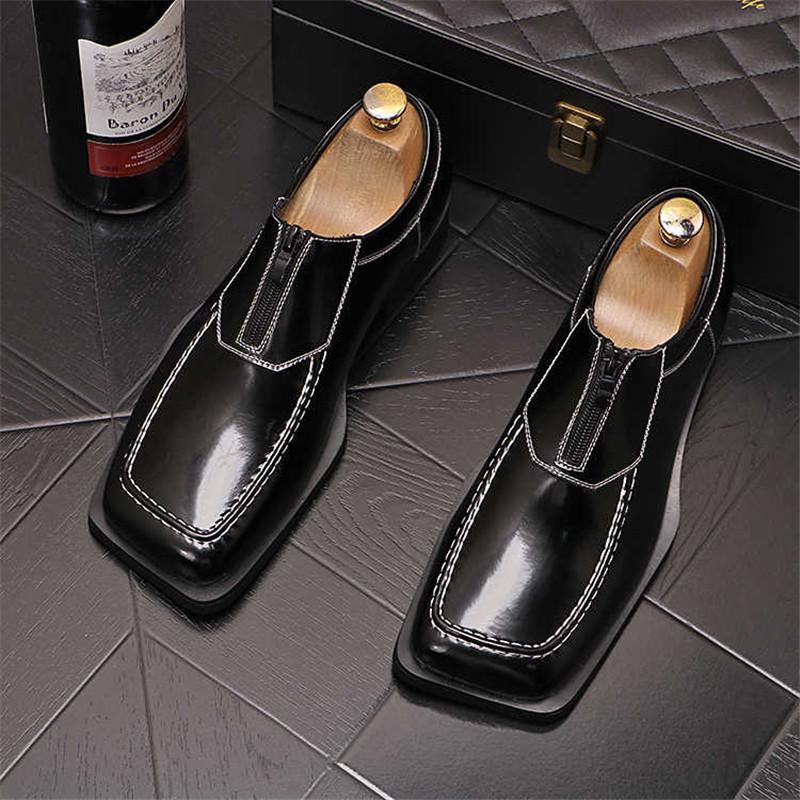 Fashion Fashoin New Arrival  Men Pointed Black Slip On Casual Leather Shoes Male Novelty Loafers Wedding Dress Formal Flats Footwear