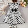Modisches gepunktetes Kleid für Mädchen - Sommer Kinder Prinzessinnen Kleid mit Schleife