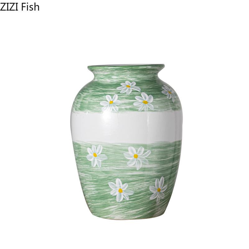 White Flower Painted Ceramic Vase Potted Plant Table Decoration Ornament Flower Arrangement Floral Vases Room Aesthetic Decor