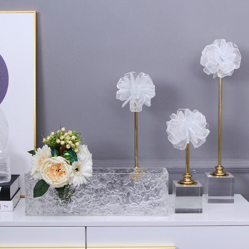 Natural Crystal Stone Crystal Flower Glass Craft Hyalinite Hand Sculpture Metal Decorative Figurines Home Decoration Accessories