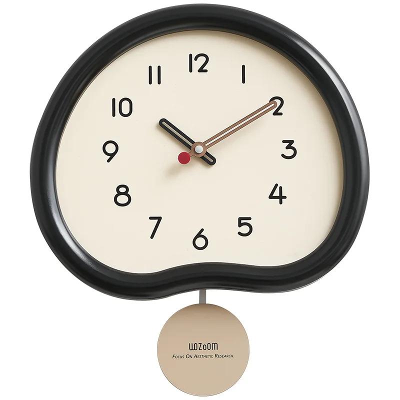 2026 Modern Silent Large Wall Clock with Creamy Style Swinging Pendulum Fresh Minimalist Design Clock Living Room Home Decor
