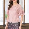 ZANZEA Women Casual Round Neck Short Sleeve Patchwork Lace Blouse
