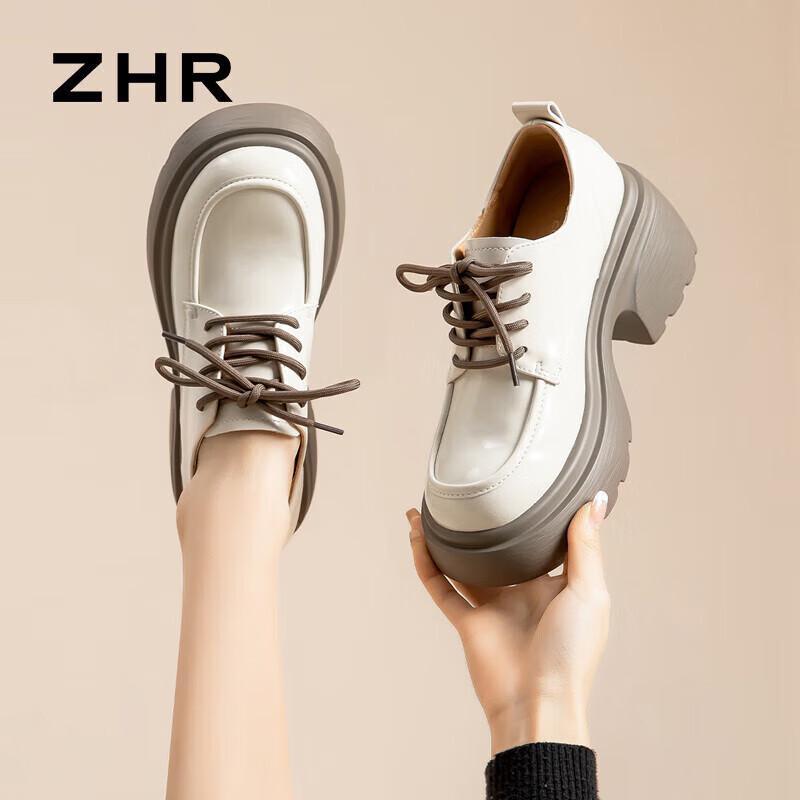 ZHR Women s British Style Chunky High Heel Lace-up Loafers AY157 37