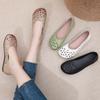Leather Flat Bottomed Hollowed Out Single Shoes with Soft Surface and Soft Sole, Perforated Shoes for Comfortable Mothers, Non Slip Women's Shoes