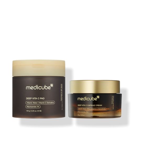 Medicube Deep Vita C Brightening Toning Set (Deep Vita C Pads 150g / 70 Pads + Deep Vita C Capsule Cream 55ml) + Free Deep Vita C Ampoule 2.0
