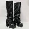 Fashion IPPEUM Fold Over Boots Women Orange Hot Pink Block Heel Knee High Plus Size 43 Platform Shoes Y2k Botas Plataforma Mujer