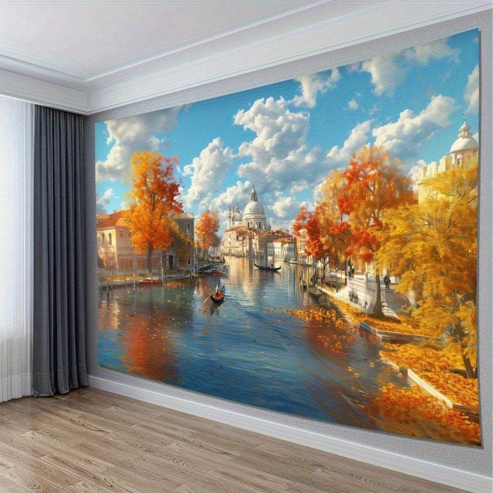 1pc Venice Canal Tapestry Autumn Landscape Italy Cityscape Wall Hanging Art for Bedroom Decor School Start Season Gift
